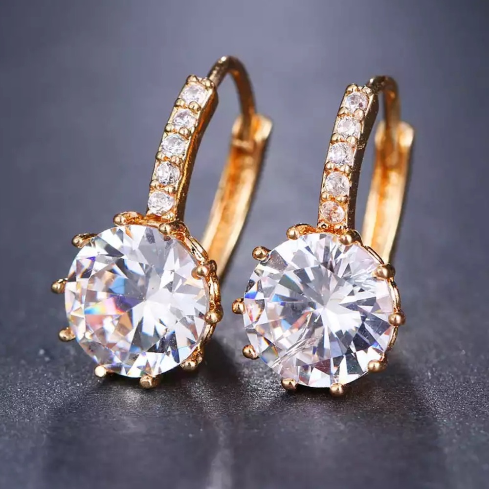 New Women Round Yellow Gold Sapphire Earrings